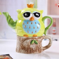 Ceramic owl design with painting dolomite tea cup set teapot and cup