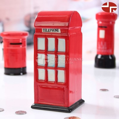 Antique Post Telephone Booth Design Ceramic Money Safe Box