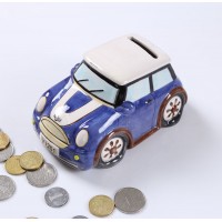 Ceramic car shape design with painting dolomite coin box ,Ceramic money box