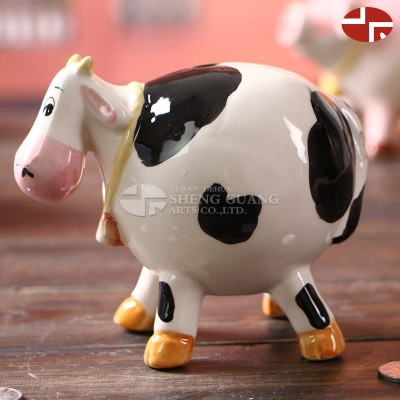 Ceramic cow design with painting dolomite coin bank money box for gift