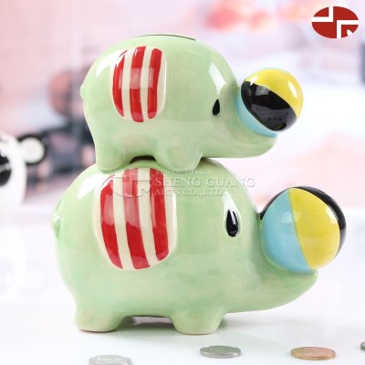 Ceramic painting dolomite cartoon elephant moeny bank coin box for children gifts home decoration