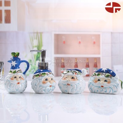 Soap Dish Dispenser Toothbrush Holder 4 Set Christmas ceramic bathroom accessory sets