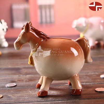 Ceramic horse design with painting dolomite money box coin bank