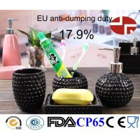 Ceramic set 4 black colour bathroom set soap dish dispenser tumbler toothbrush holder