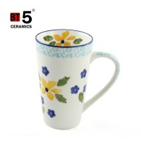 Custom high quality beauty flower pattern coffee ceramic mug with handle