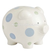 Blue color Big Polka Dot Piggy Bank 7 inches Ceramic